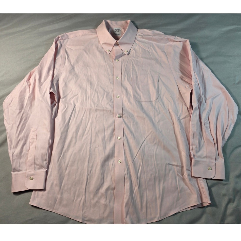 Brooks Brothers‎ Dress Shirt Mens 17.5 35 Pink Regent Fit Non-Iron Supima Cotton